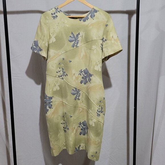 Braemar dress vintage short sleeved flax blend green blue white flowers 1990s - Picture 1 of 15